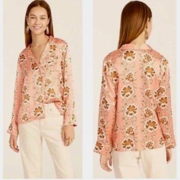 J. Crew Collection Silk Peach Floral Blouse - Picture 1 of 5